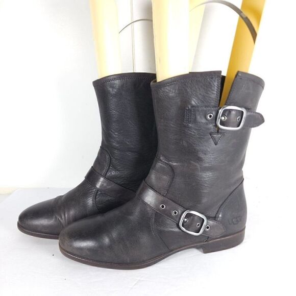 UGG Women's Frances US 7,5 Brown Leather Buckle Riding Moto Boots - Picture 1 of 15